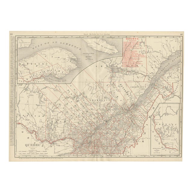 Antique Map of Quebec with Gaspé Inset from Rand McNally, 1899 For Sale