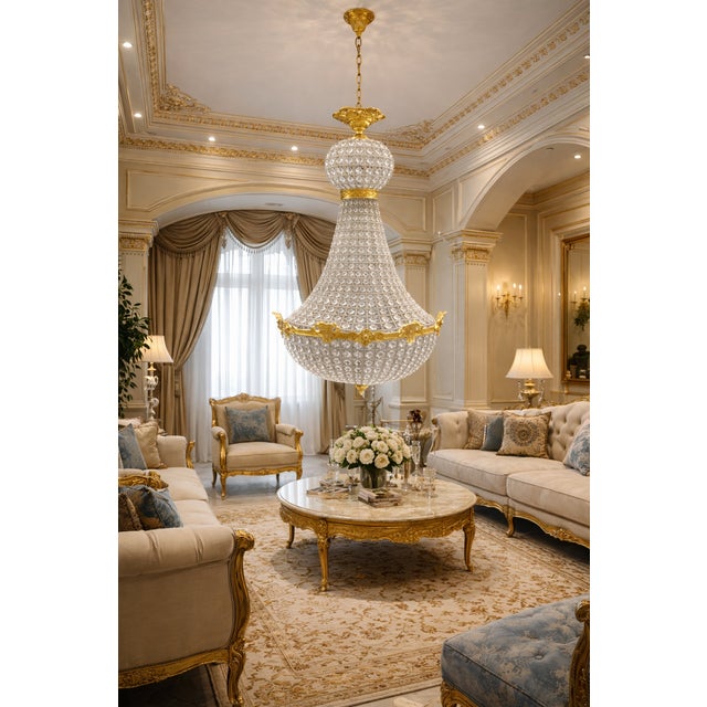 1970s French Louis XVI Gold Crystal Chandelier - 1 Pc For Sale - Image 6 of 7