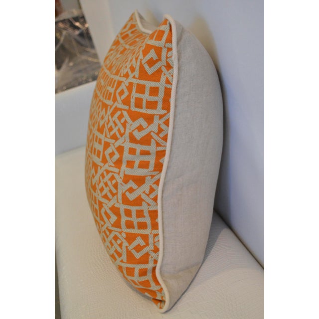Contemporary Geometric Orange & Natural Linen Pillow For Sale - Image 3 of 3