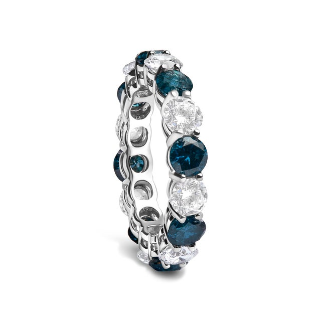 Haus of Brilliance 14K White Gold 6 1/4 Cttw Alternating Lab-Grown White and Natural Treated Blue Diamond Eternity Band Ring (F-G Color, VS1-VS2 Clarity) - Size 7.5 For Sale - Image 4 of 6