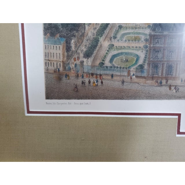 Green Mid 19th Century Framed Original Print by Felix Benoist - Le Palais Du Luxembourg Et Son Jardin For Sale - Image 8 of 14