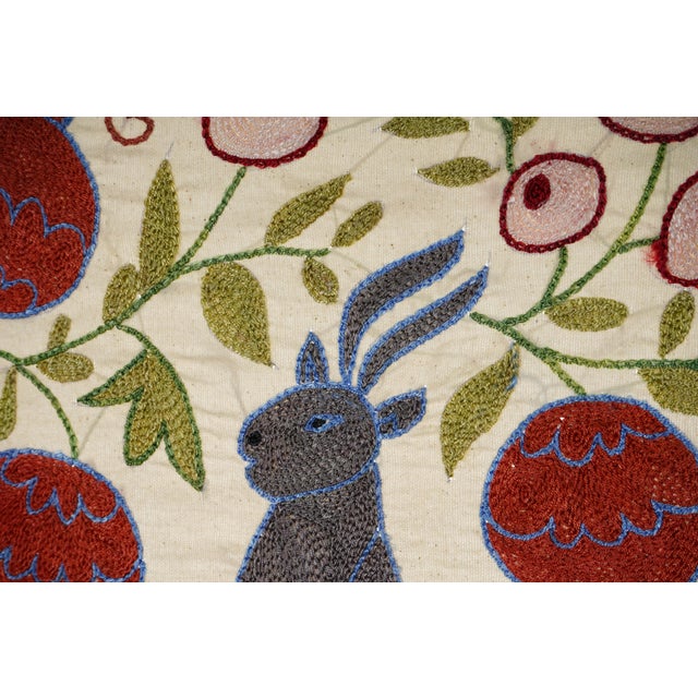 1960s Uzbek Suzani Animal Cotton Tablecloth For Sale - Image 5 of 10