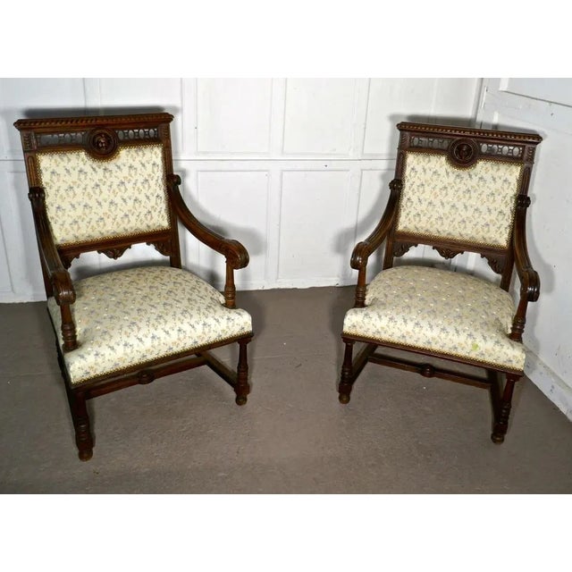 Set of Large French Gothic Library Throne Chairs For Sale - Image 6 of 10