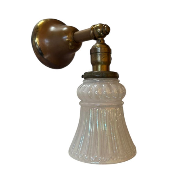 Vintage Sheffield Style Brass and Opalescent Glass Wall Sconce For Sale In Los Angeles - Image 6 of 6