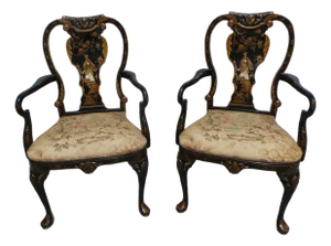 Rococo Style Oriental Painted Arm Chairs