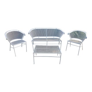 Mid 20th Century Modern Seating Set With Barrel Back Bench, 2 Chairs and Table, Attributed to Woodard For Sale