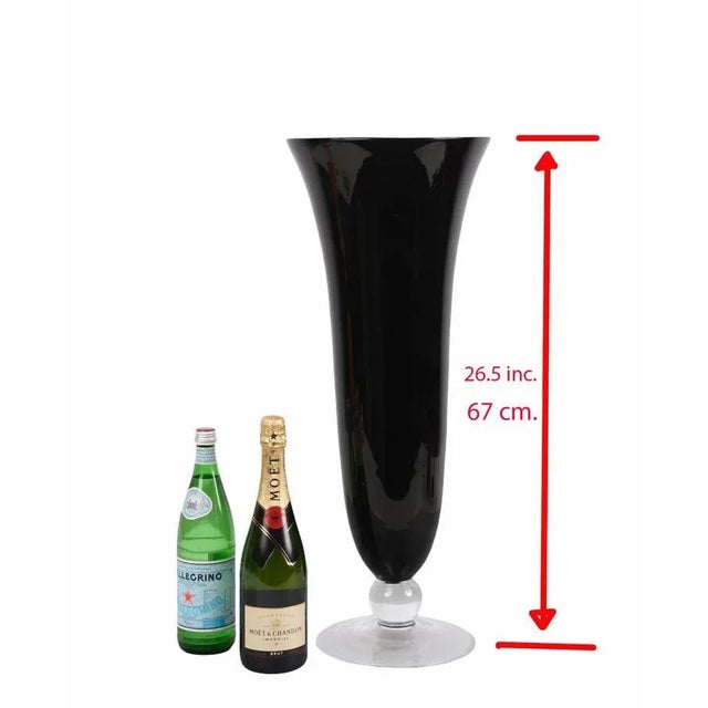 Large Mid-Century Italian Black Glass Artistic Vase with Crystal Base, 1980s For Sale - Image 13 of 14