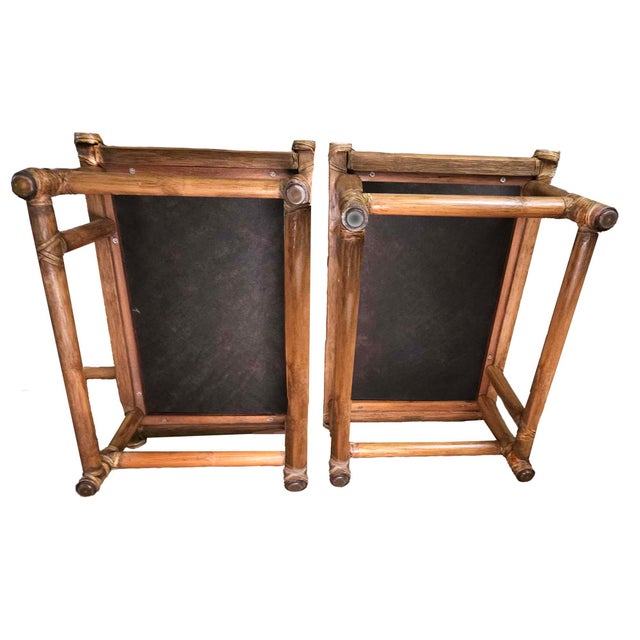 Wood McGuire Vintage Rattan Coffee Table With Nesting Seats/Ottomans Set For Sale - Image 7 of 8