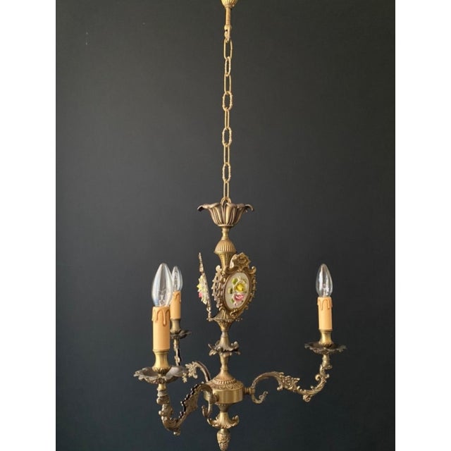 Brown Antique Chandelier with Ceramic Decorations, 1960s For Sale - Image 8 of 14