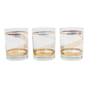 Vintage Gold Swirl Lowball Glasses - Set of 3