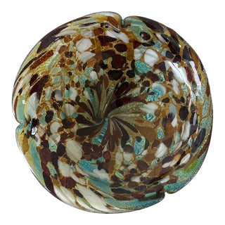 Vintage Mid-Century Barovier & Toso Murano Glass Bowl With Silver Inclusions For Sale