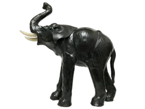 Vintage Handmade Large Black Leather Elephant Figurine