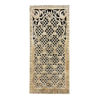 Indian Lattice Floral Carved Wood Door – Reclaimed Wood Room Divider 80 For Sale
