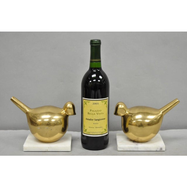 Late 20th Century Modern Gold Marble Pheasant Quail Bird Dove Brass Modernist Sculpture - A Pair For Sale - Image 15 of 15