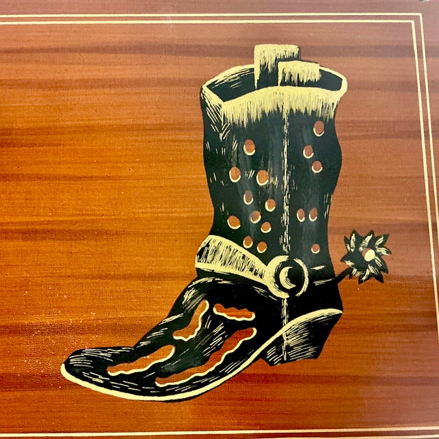 Black 1990s Vintage Americana Southwestern Horse, Cowboy Boot, & Long Horn Steer Metal Framed Side Table For Sale - Image 8 of 17