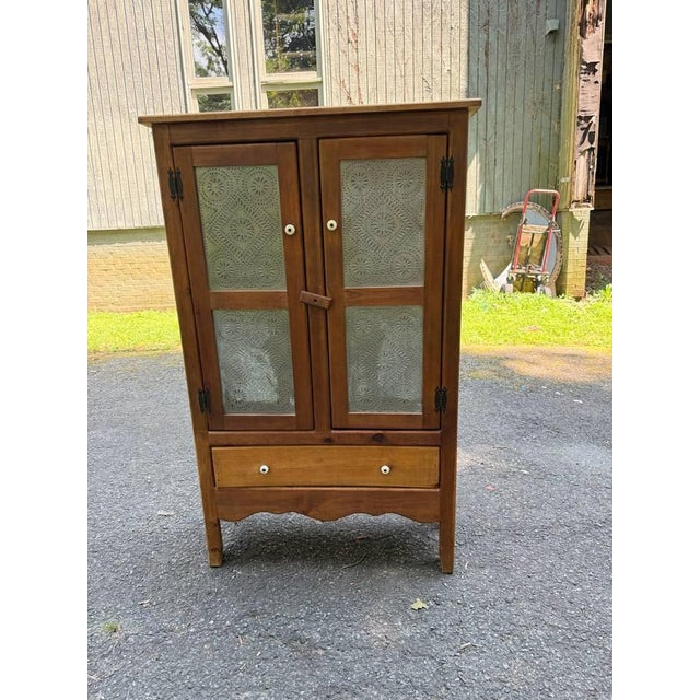 Vintage Early American Primitive Rustic Style Pie Safe Cabinet With Punched Tin Front Panels For Sale - Image 9 of 15