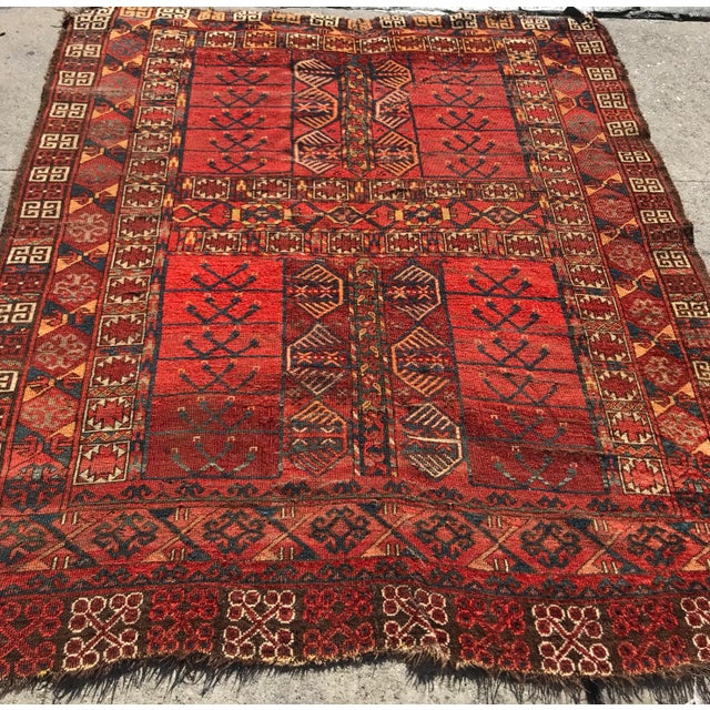 Tribal 1900s Antique Afghan Tribal Rug-4′10″ × 5′10″ For Sale - Image 3 of 13
