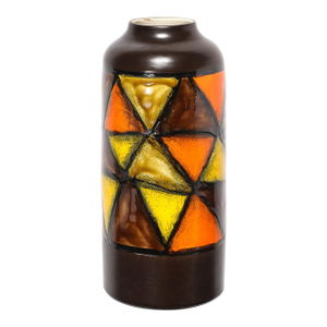 Mid-Century Ceramic Vase in Burnt Umber W/ Yellow & Orange Details by Aldo Londi