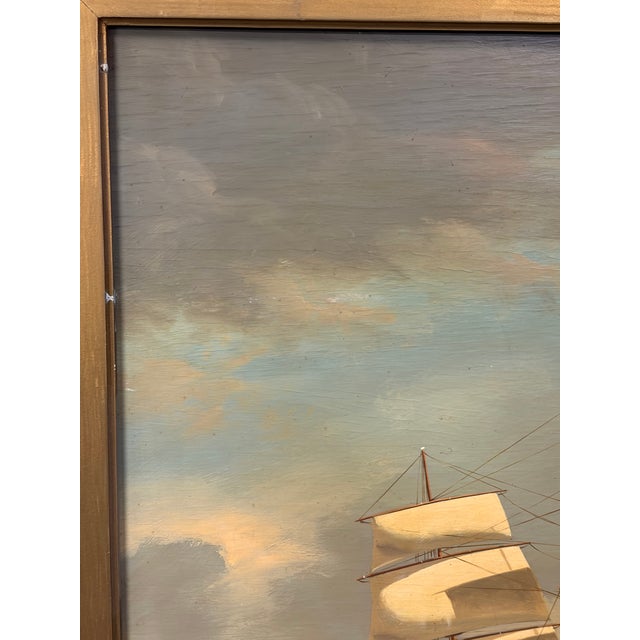 Wood 1960s Salvatore Colacicco Original Marine Seascape Oil Painting For Sale - Image 7 of 10