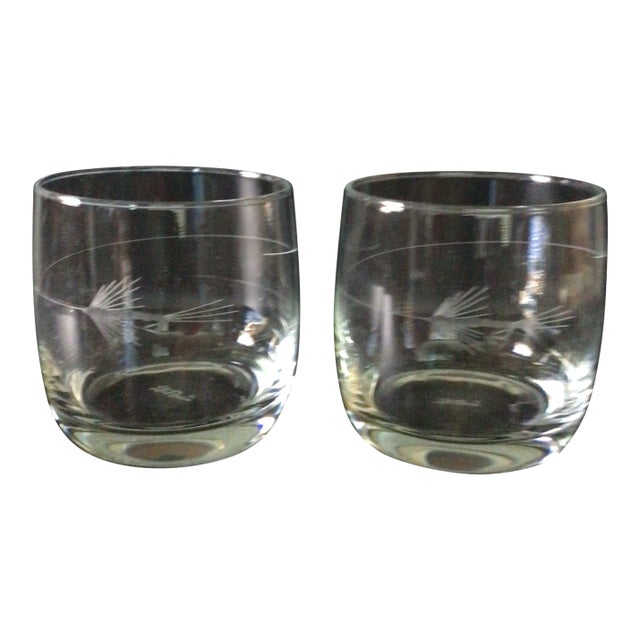 Rolf Glass L.L.Bean Fishing Fly Etched Cocktail Glasses-Set of 2 For Sale