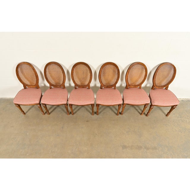 Drexel French Regency Louis XVI Carved Walnut Cane Back Dining Chairs | Set of Six For Sale In South Bend - Image 6 of 14