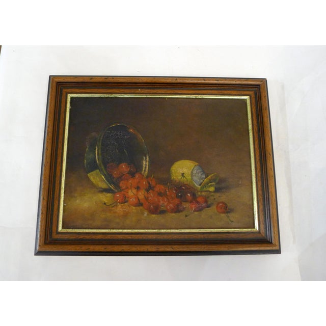 Small Still Life with Cherries and Lemon, Oil on Canvas, Early 20th Century For Sale - Image 12 of 12