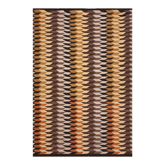 1930s Multicolor Geometric Antique American Navajo Rug 4'10" X 7'3" Flatweave Wool Carpet For Sale