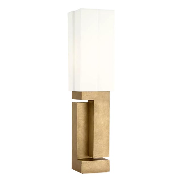Kelly Wearstler by Visual Comfort Signature Nucleo 27" Table Lamp in Museum Brass with Linen Shade For Sale