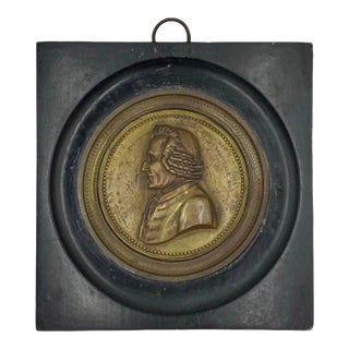 Antique Jean-Jacques Rousseau Bronze Relief Medallion Wall Plaque For Sale