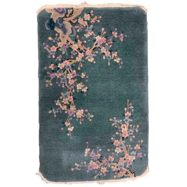 Textile 1920s Handmade Antique Art Deco Chinese Rug For Sale - Image 7 of 7