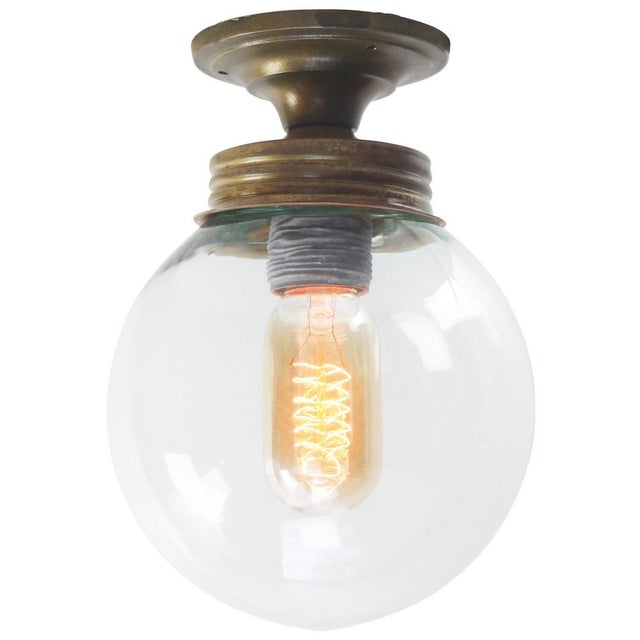 British clear glass flush mount. Metal bulb holder with brass glass holder. Brass ceiling plate / wall plate: diameter 10...