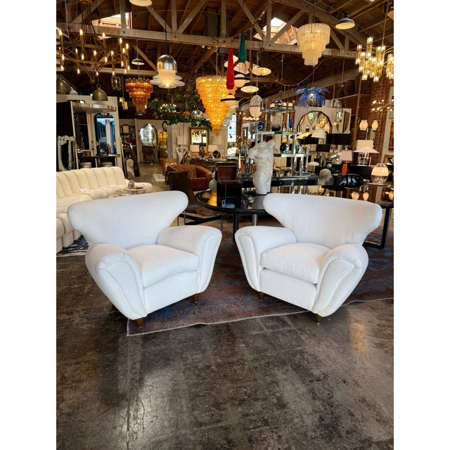 Textile Pair of Italian Boucle Armchairs Attributed to Guglielmo Ulrich For Sale - Image 7 of 9