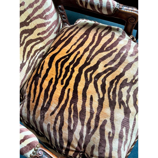 Late 20th Century Vintage Hand Carved Scalamandre Fauteuil Chair For Sale - Image 5 of 12