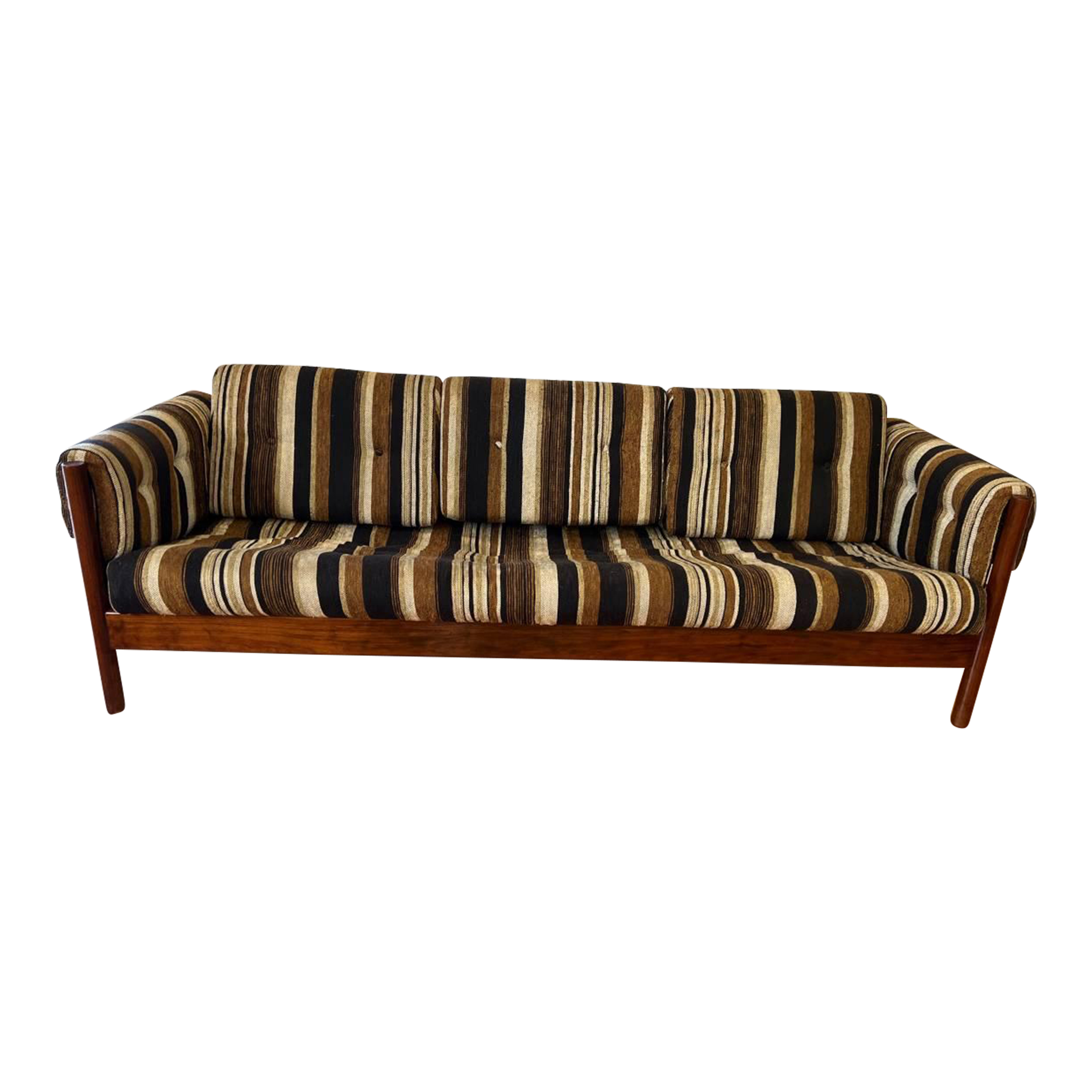 Mid Century Three Seat Sofa With Teak Frame & Stripes, Possibly of
