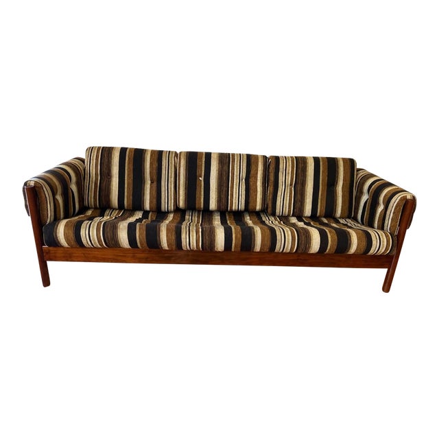 Mid Century Three Seat Sofa With Teak Frame & Stripes, Possibly of Dux Sweden For Sale