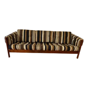 Mid Century Three Seat Sofa With Teak Frame & Stripes, Possibly of Dux Sweden