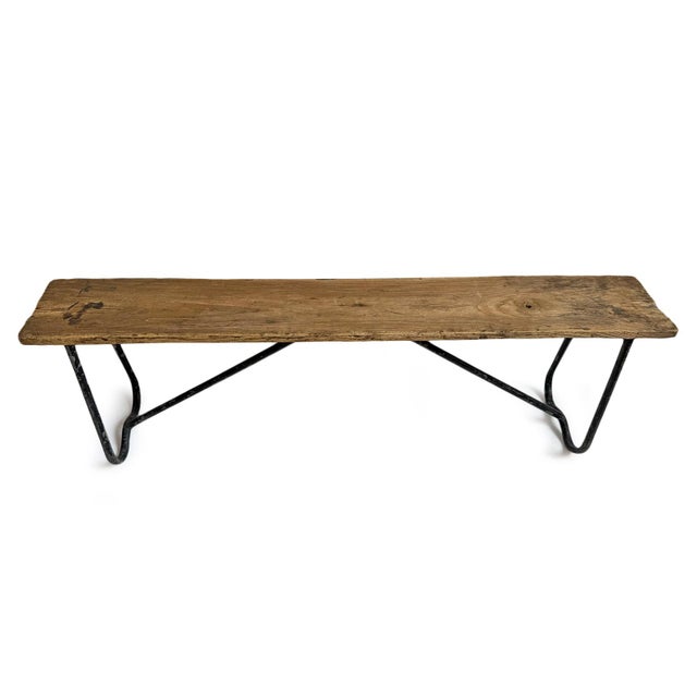 Farmhouse Vintage Wood & Iron School Bench For Sale - Image 3 of 5