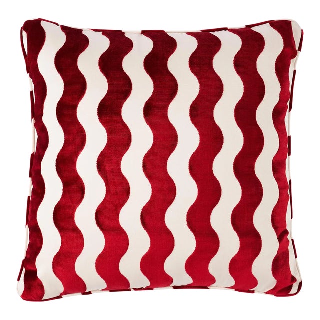Schumacher x Miles Redd The Wave 20" Pillow in Red For Sale