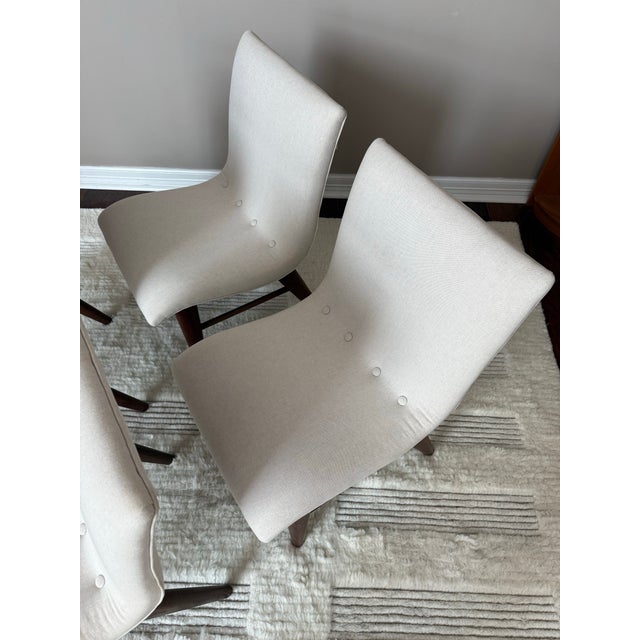 Set of Four Vintage 1950s Walnut and Linen Dining Chairs After Conant Ball For Sale - Image 9 of 13