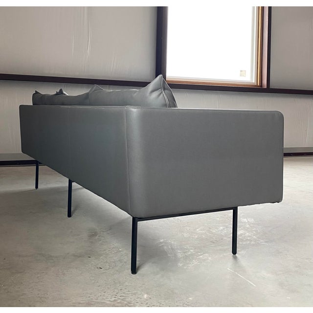 Minimalist Kimball Whittaker Faux Leather Lounge Sofa For Sale - Image 10 of 17