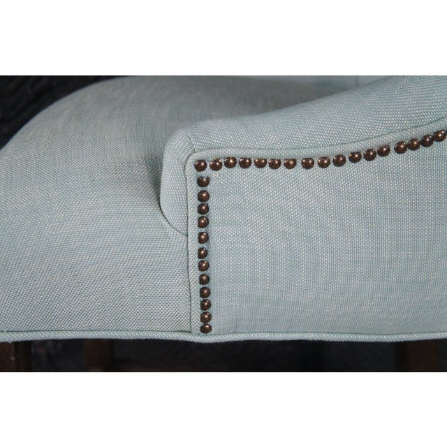 3 Restoration Hardware Rh Martine Tufted Blue Bar Counter Stools 42" For Sale - Image 11 of 14