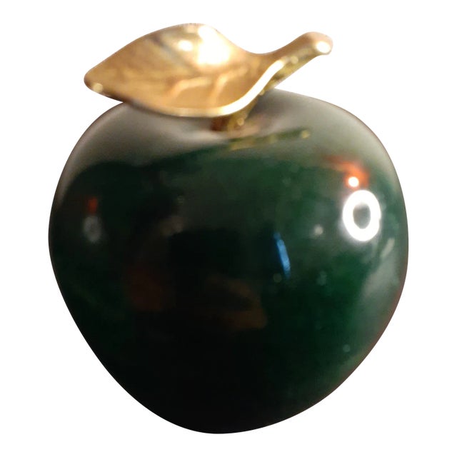 1980s Solid Marble Green Apple Paper Weight For Sale