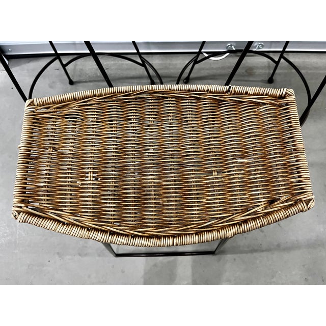 Raymor 1970s Arthur Umanoff Wrought Iron & Wicker Stools - Set of 3 For Sale - Image 4 of 9