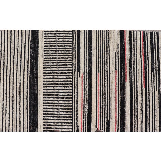 Ivory Modern Hand-Knotted Rug in Wool With Abstract Linear Design in Black & Ivory 9'9 X 12'8 For Sale - Image 8 of 12