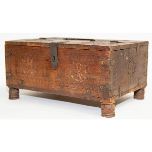 Antique Rajasthani Footed Chest Box India 1900's For Sale - Image 11 of 13