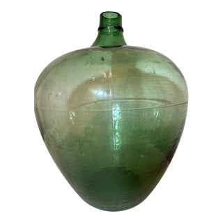 19th Century Gigantic Rare Cut Off Top Hand Blown Green Glass Demijohn Carboy Wine Bottle Jug For Sale