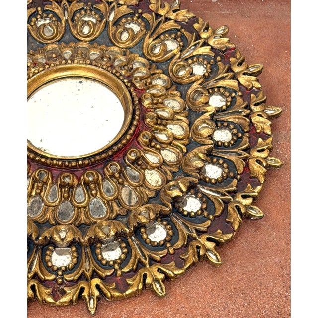 Gold Italian Neoclassical Polychromed and Giltwood Sunburst Mirror For Sale - Image 8 of 9