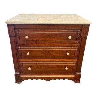 Antique 19th C Victorian Eastlake Maple Marble 3 Drawer Chest Dresser Washstand For Sale