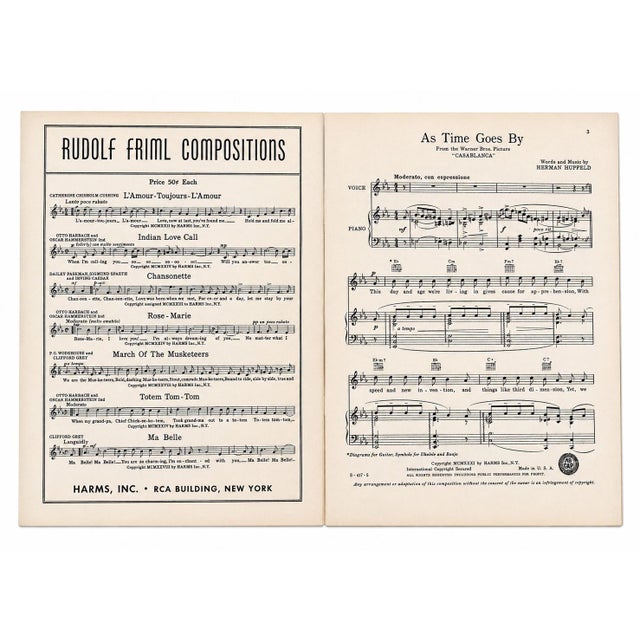 Original Harms, Inc. Casablanca sheet music booklet with complete interior pages and beautifully preserved period...