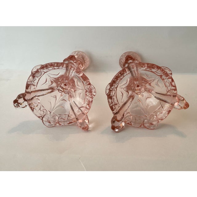 Art Deco Pair of Portieux Valley Bavard Pink Glass Candlesticks. For Sale - Image 3 of 12